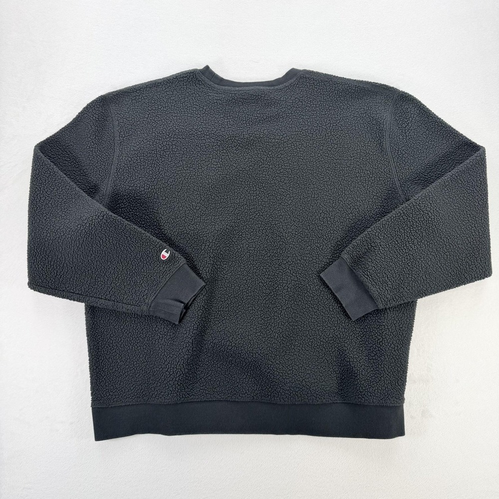 Champion Sweatshirt Mens XL Gray Sherpa Fleece Pullover Chest Pocket Logo - Picture 2 of 16